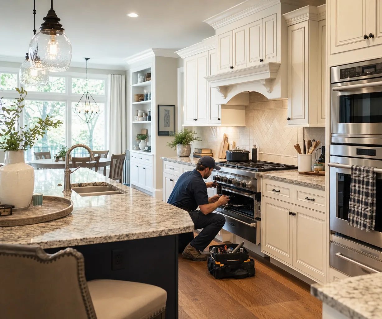 A luxury kitchen with built-in stainless appliances up close
